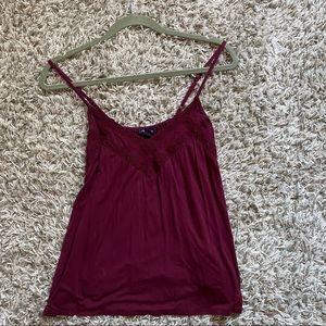 Maroon lace detail tank top flowy